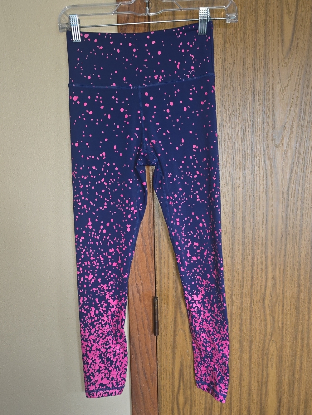 High-Rise Navy Leggings with Pink Speckle Detail